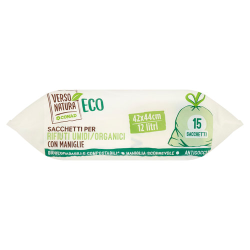 CONAD VERSO NATURA Eco Sacchetti per Rifiuti Umidi/Organici con Maniglie 42x44cm 12 litri 15 pz-image
