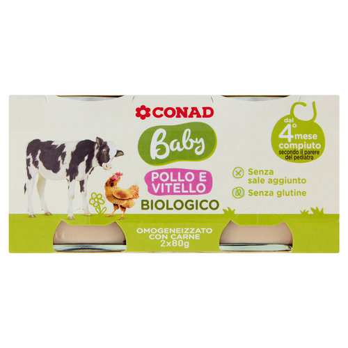 CONAD Baby Pollo e Vitello Biologico Omogeneizzato con Carne 2 x 80 g-image