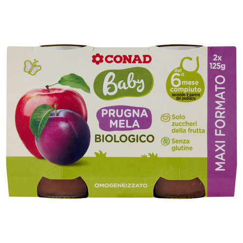 CONAD Baby Prugna Mela Biologico Omogeneizzato 2 x 125 g-image