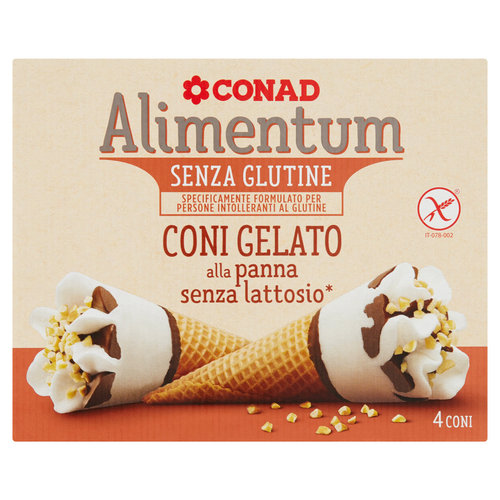CONAD Alimentum Senza Glutine Coni Gelato alla panna senza lattosio* 4 Coni 300 g-image