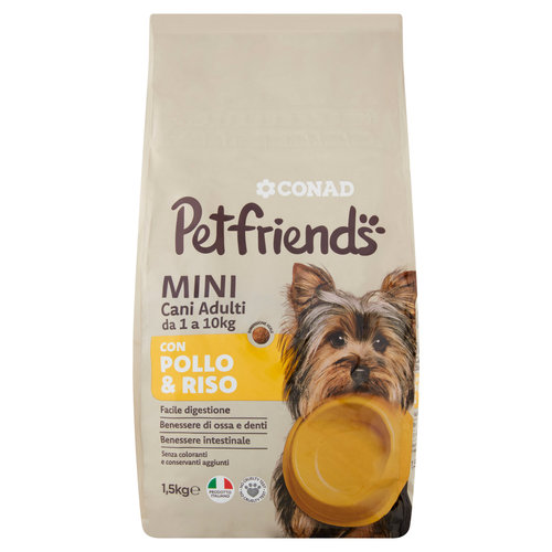 CONAD Petfriends Mini Cani Adulti da 1 a 10kg con Pollo & Riso 1,5 Kg-image