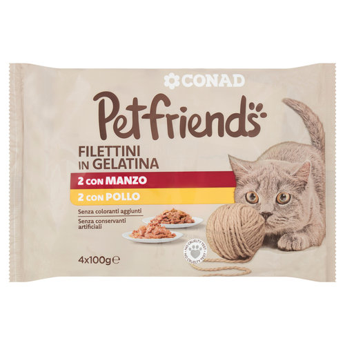 CONAD Petfriends Filettini in Gelatina 2 con Manzo, 2 con Pollo 4 x 100 g-image