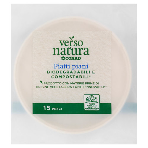 CONAD VERSO NATURA Piatti piani Biodegradabili e Compostabili* 15 pz-image