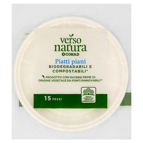 CONAD VERSO NATURA Piatti piani Biodegradabili e Compostabili* 15 pz-image