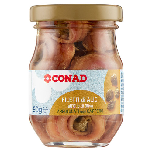 CONAD Filetti di Alici all'Olio di Oliva Arrotolati con Cappero 90 g-image